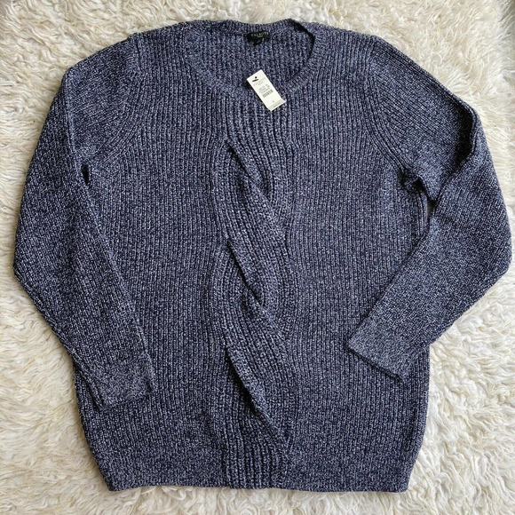 Talbots Woman Sz X Sweater Knotted Front Cable Knit Blue Plus Size Casual New 0X - Picture 5 of 7